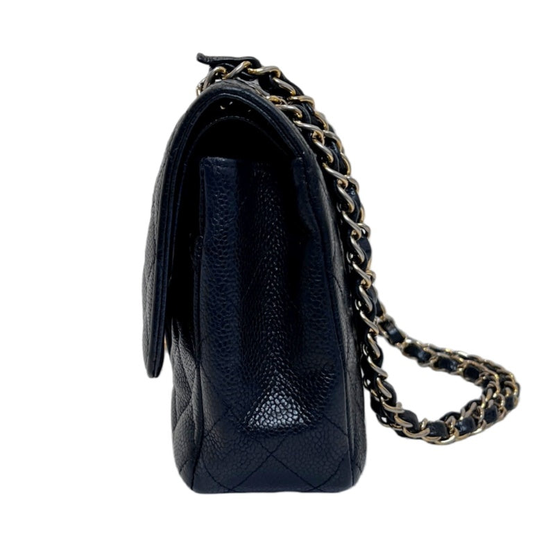 CHANEL Classic Matelasse Black Caviar Leather CF Flap Shoulder Bag With Gold Hardware