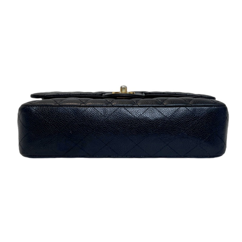 CHANEL Classic Matelasse Black Caviar Leather CF Flap Shoulder Bag With Gold Hardware