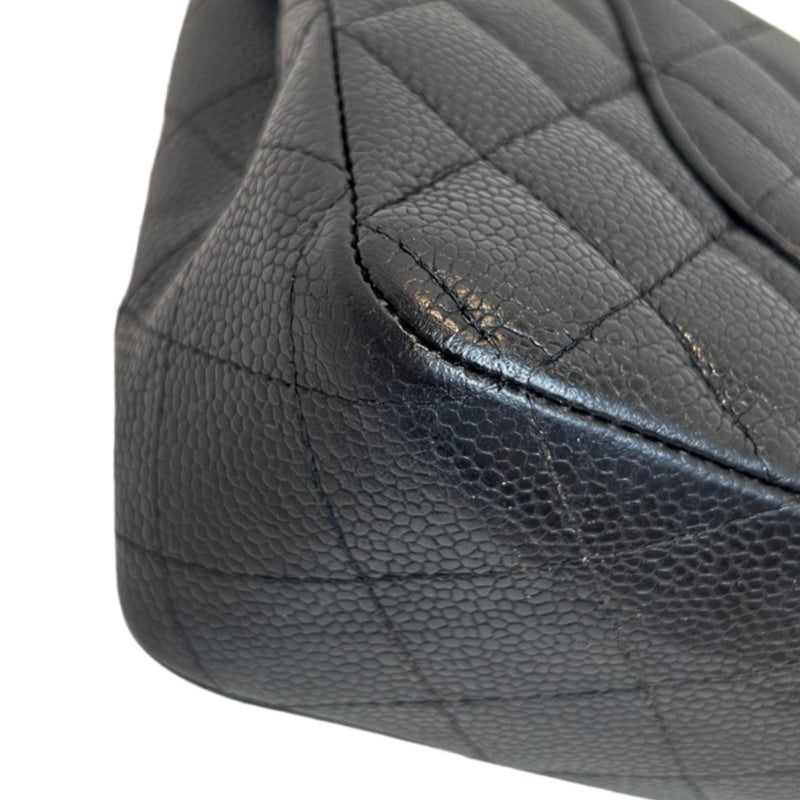 CHANEL Classic Matelasse Black Caviar Leather CF Flap Shoulder Bag With Gold Hardware