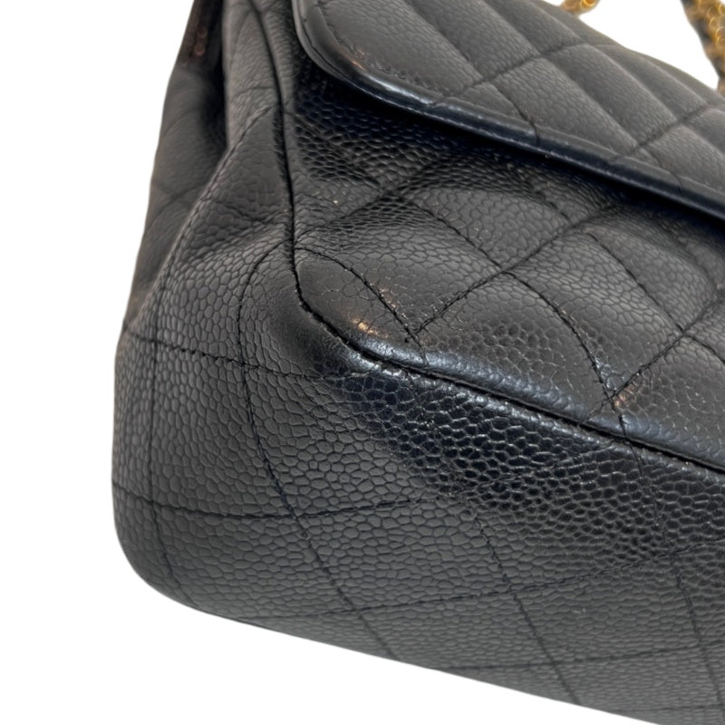 CHANEL Classic Matelasse Black Caviar Leather CF Flap Shoulder Bag With Gold Hardware