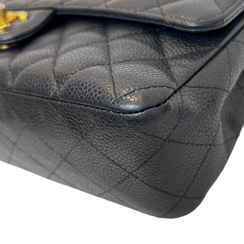CHANEL Classic Matelasse Black Caviar Leather CF Flap Shoulder Bag With Gold Hardware
