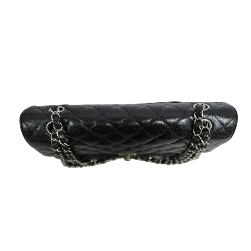 CHANEL Classic Matelasse Black Caviar Leather CF Flap Shoulder Bag With Silver Hardware