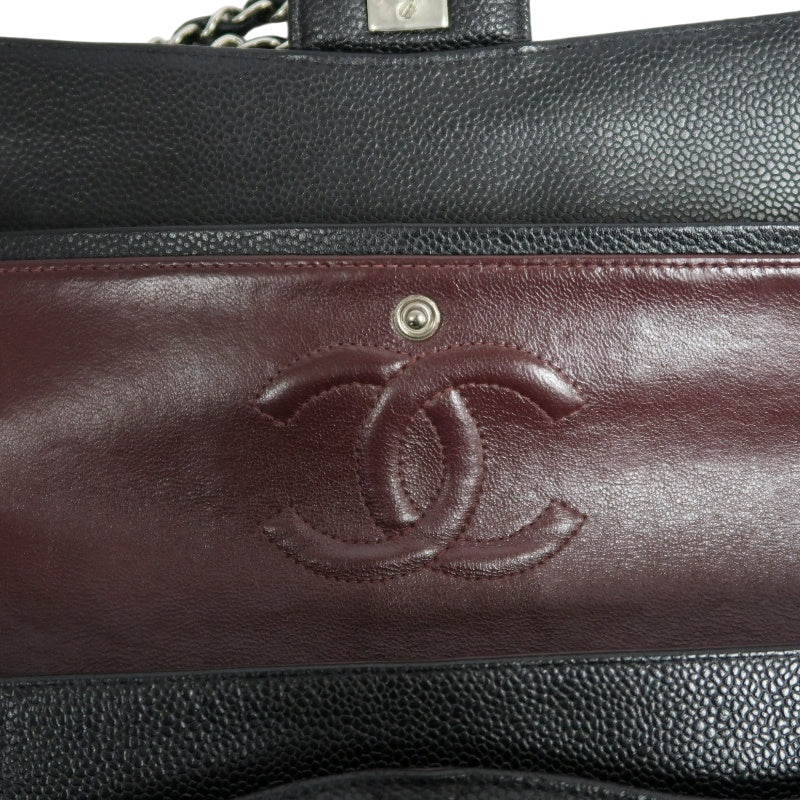 CHANEL Classic Matelasse Black Caviar Leather CF Flap Shoulder Bag With Silver Hardware