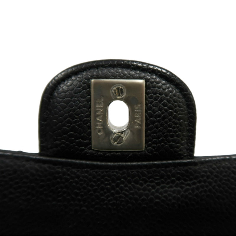 CHANEL Classic Matelasse Black Caviar Leather CF Flap Shoulder Bag With Silver Hardware