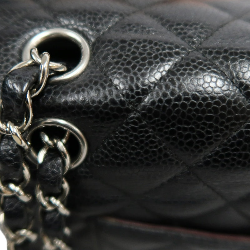 CHANEL Classic Matelasse Black Caviar Leather CF Flap Shoulder Bag With Silver Hardware