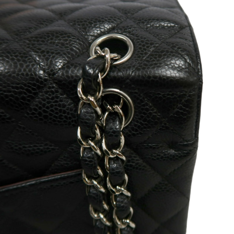 CHANEL Classic Matelasse Black Caviar Leather CF Flap Shoulder Bag With Silver Hardware