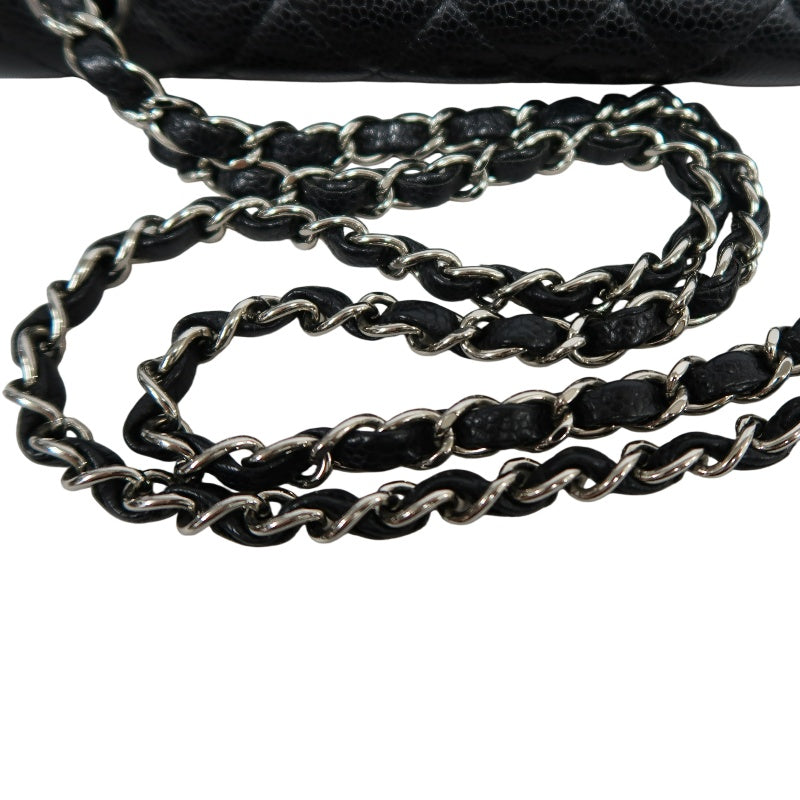 CHANEL Classic Matelasse Black Caviar Leather CF Flap Shoulder Bag With Silver Hardware