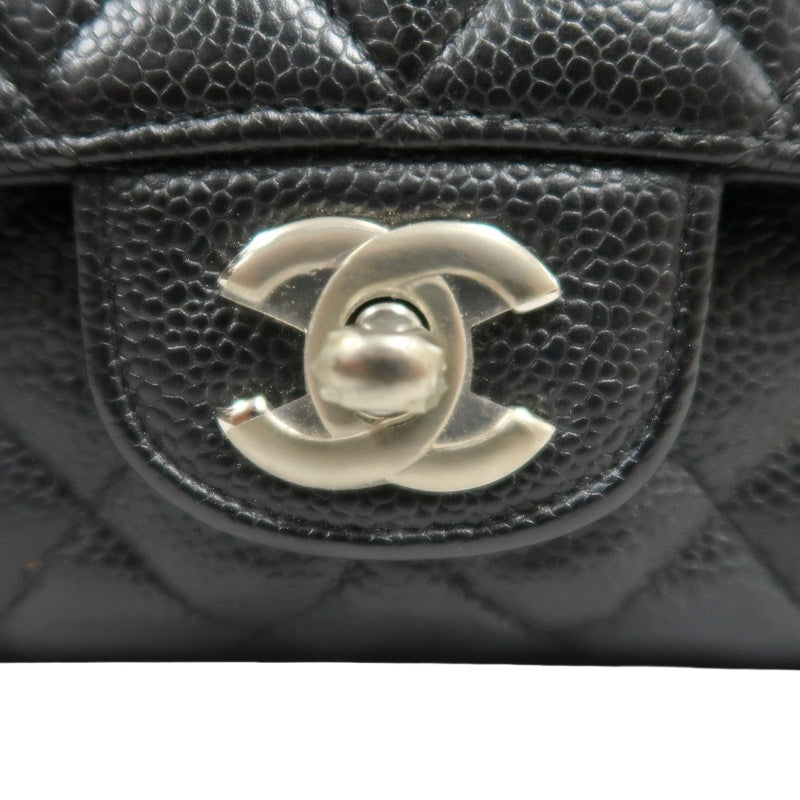 CHANEL Classic Matelasse Black Caviar Leather CF Flap Shoulder Bag With Silver Hardware