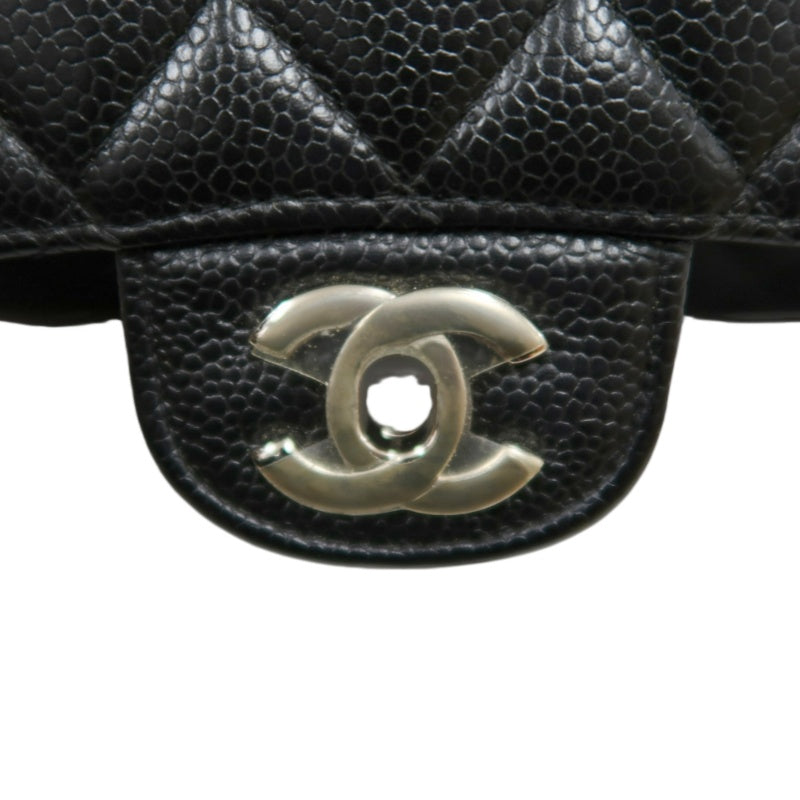 CHANEL Classic Matelasse Black Caviar Leather CF Flap Shoulder Bag With Silver Hardware
