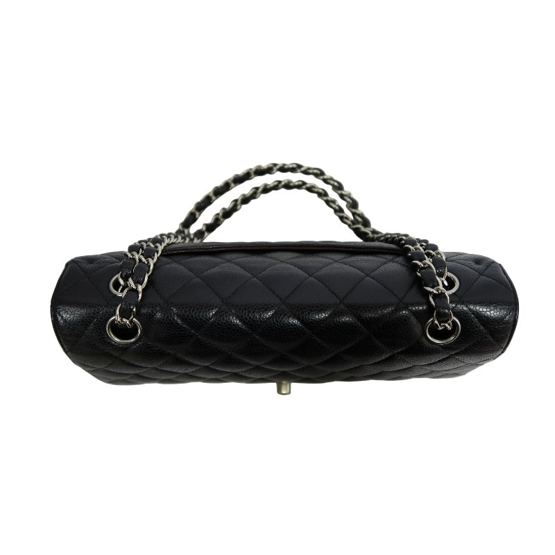 CHANEL Classic Matelasse Black Caviar Leather CF Flap Shoulder Bag With Silver Hardware