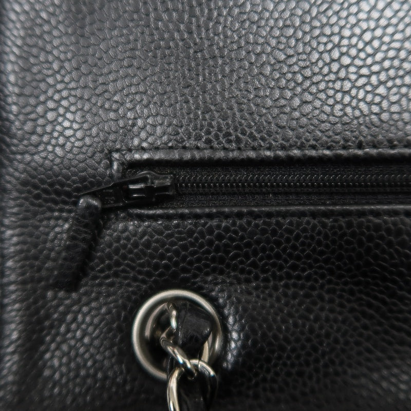 CHANEL Classic Matelasse Black Caviar Leather CF Flap Shoulder Bag With Silver Hardware