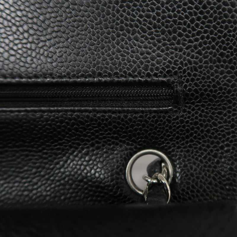 CHANEL Classic Matelasse Black Caviar Leather CF Flap Shoulder Bag With Silver Hardware