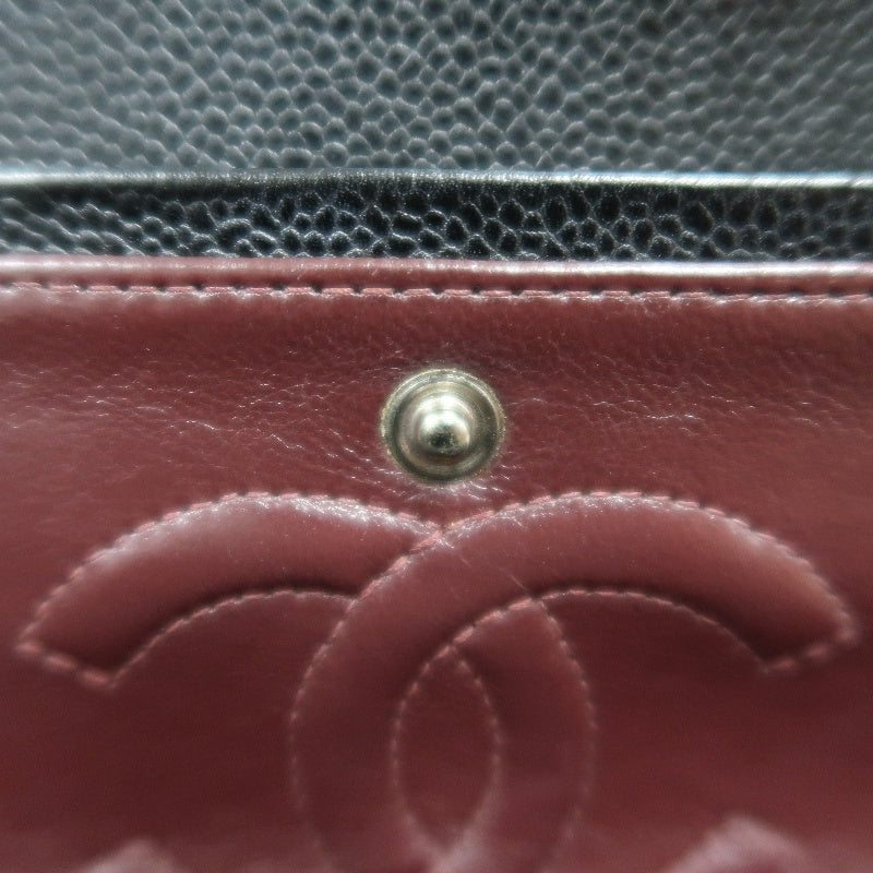 CHANEL Classic Matelasse Black Caviar Leather CF Flap Shoulder Bag With Silver Hardware