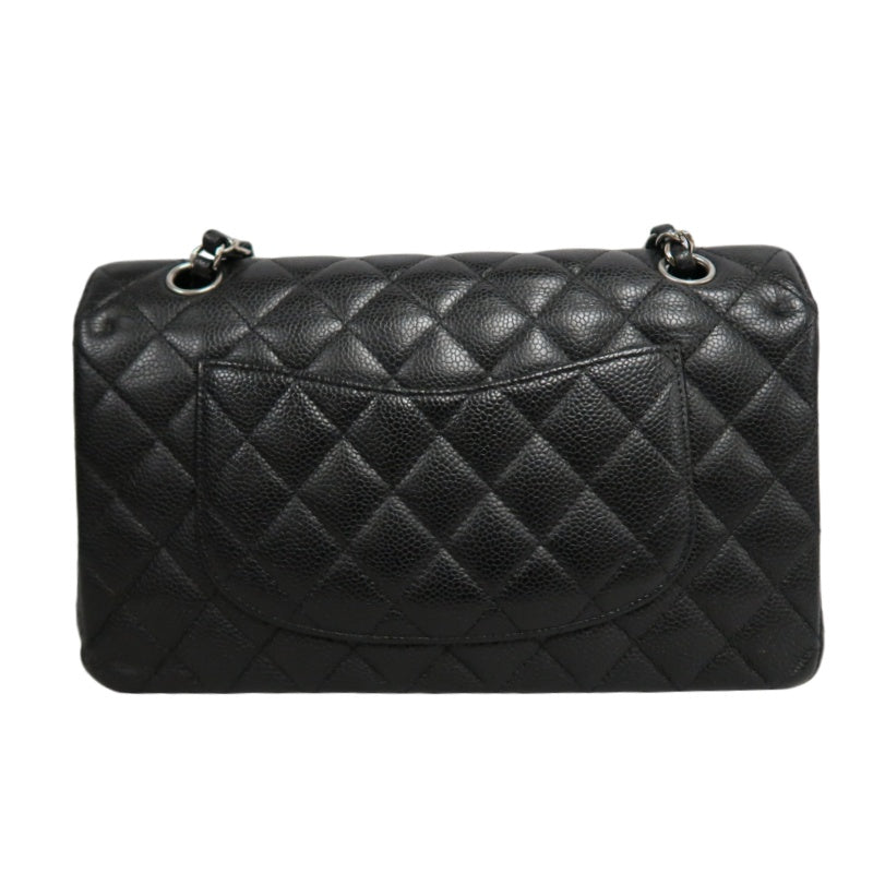 CHANEL Classic Matelasse Black Caviar Leather CF Flap Shoulder Bag With Silver Hardware