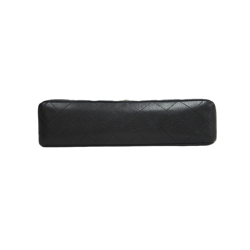 CHANEL Classic Matelasse Black Caviar Leather CF Flap Shoulder Bag With Silver Hardware