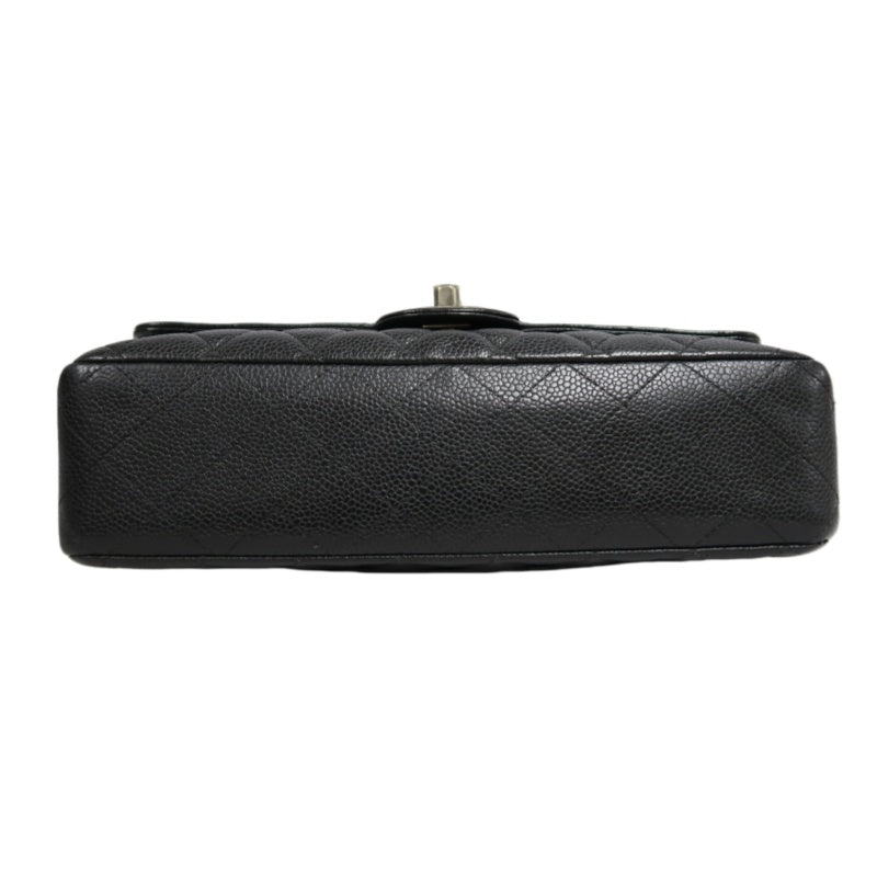 CHANEL Classic Matelasse Black Caviar Leather CF Flap Shoulder Bag With Silver Hardware