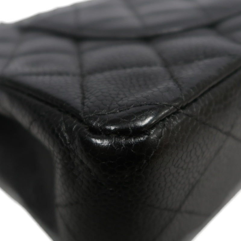 CHANEL Classic Matelasse Black Caviar Leather CF Flap Shoulder Bag With Silver Hardware