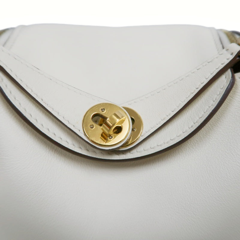 HERMES Lindy Off-white Calfskin Leather Flap Crossbody Handbag With Gold Hardware