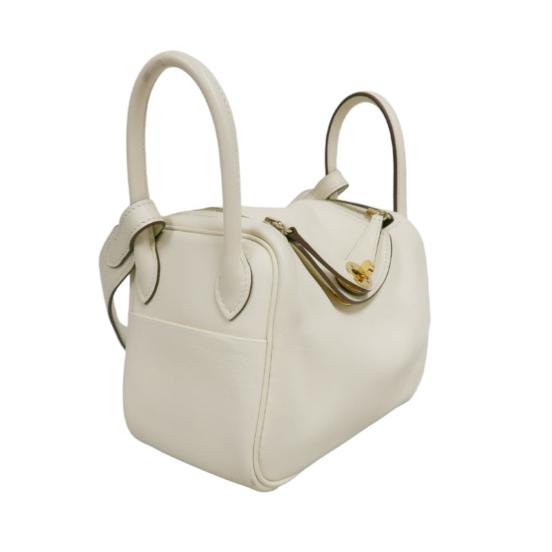 HERMES Lindy Off-white Calfskin Leather Flap Crossbody Handbag With Gold Hardware