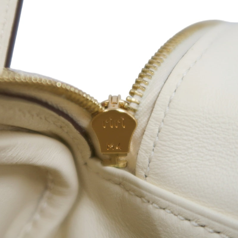 HERMES Lindy Off-white Calfskin Leather Flap Crossbody Handbag With Gold Hardware