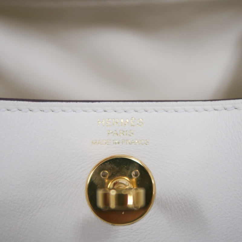 HERMES Lindy Off-white Calfskin Leather Flap Crossbody Handbag With Gold Hardware