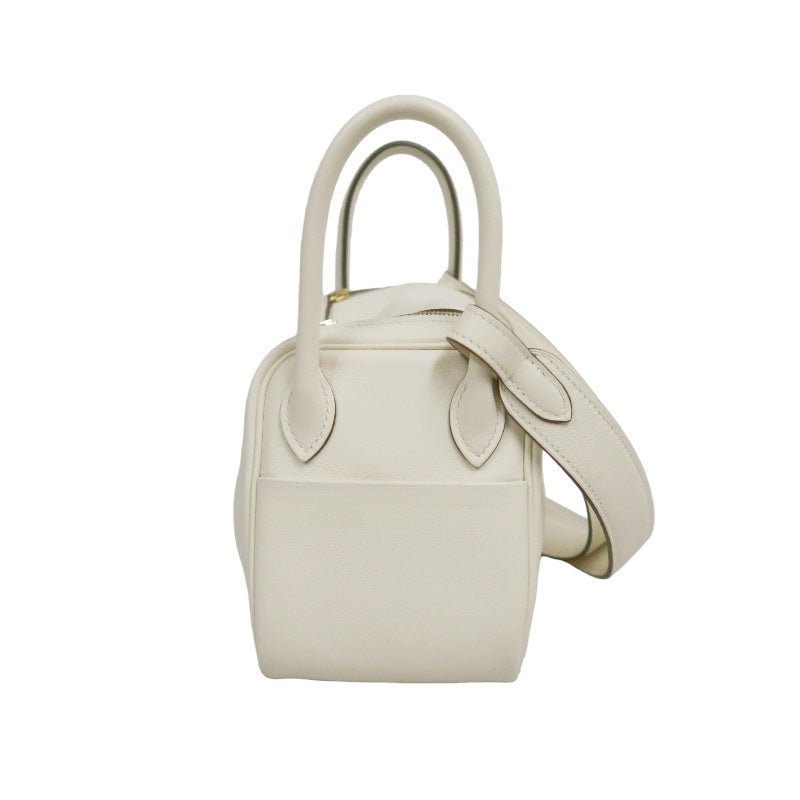 HERMES Lindy Off-white Calfskin Leather Flap Crossbody Handbag With Gold Hardware