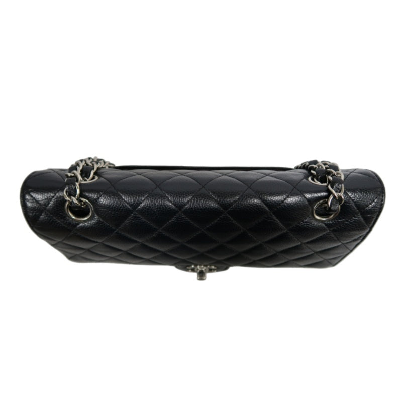 CHANEL Classic Matelasse Black Caviar Leather CF Flap Shoulder Bag With Silver Hardware