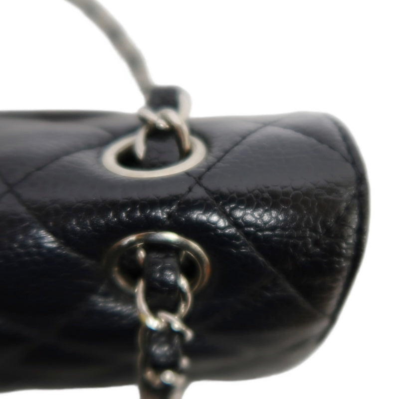 CHANEL Classic Matelasse Black Caviar Leather CF Flap Shoulder Bag With Silver Hardware