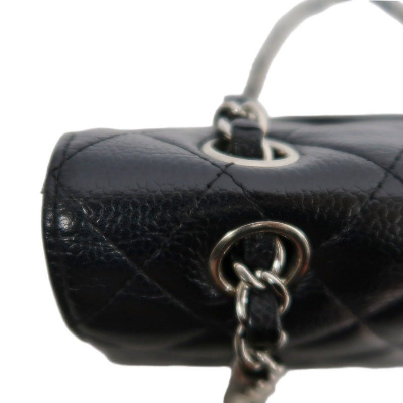 CHANEL Classic Matelasse Black Caviar Leather CF Flap Shoulder Bag With Silver Hardware