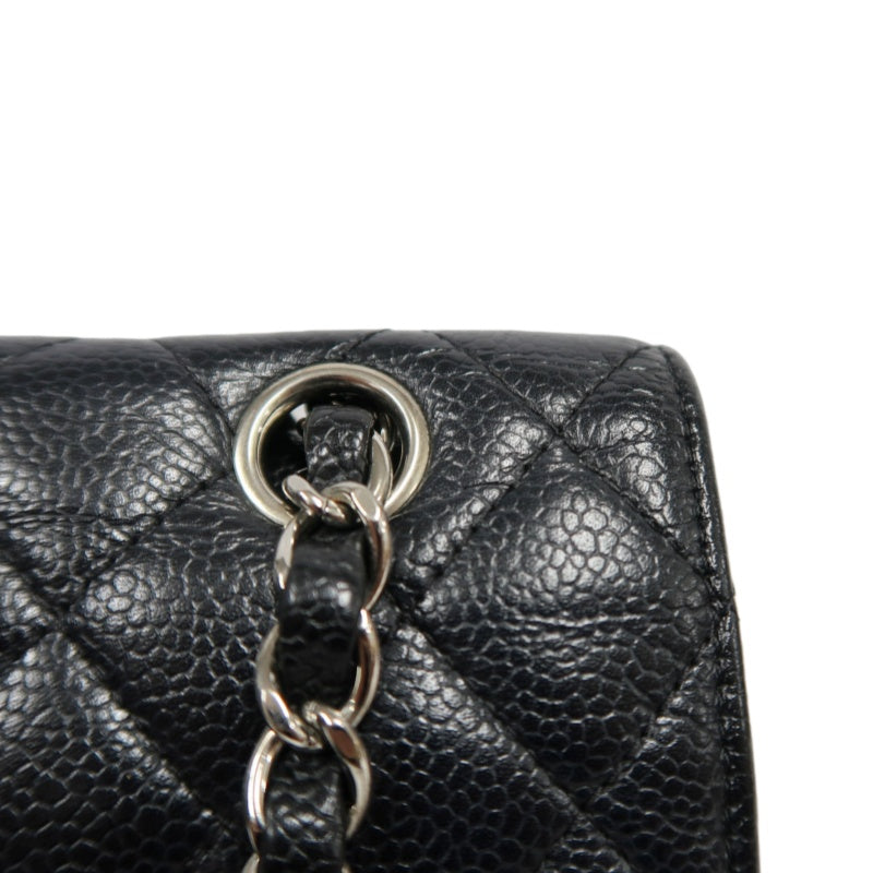 CHANEL Classic Matelasse Black Caviar Leather CF Flap Shoulder Bag With Silver Hardware