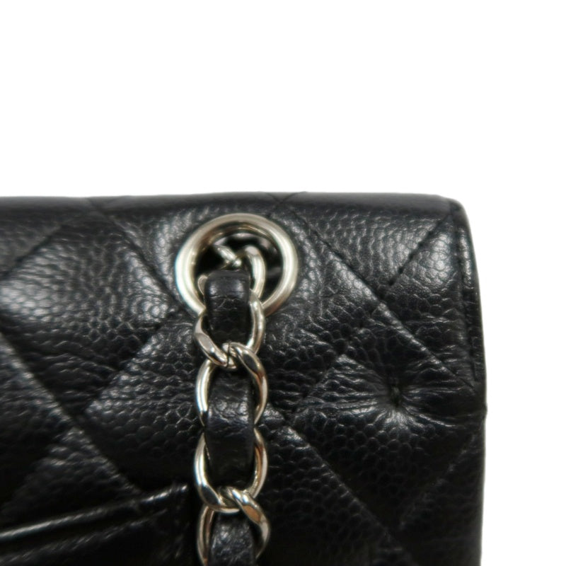 CHANEL Classic Matelasse Black Caviar Leather CF Flap Shoulder Bag With Silver Hardware