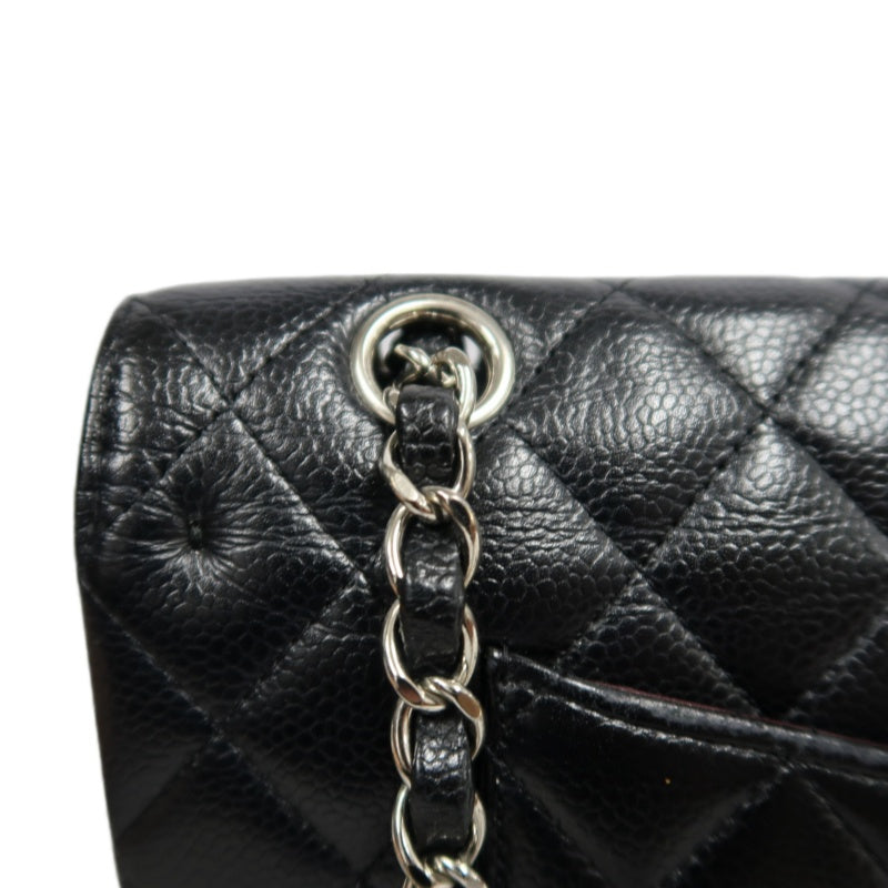 CHANEL Classic Matelasse Black Caviar Leather CF Flap Shoulder Bag With Silver Hardware
