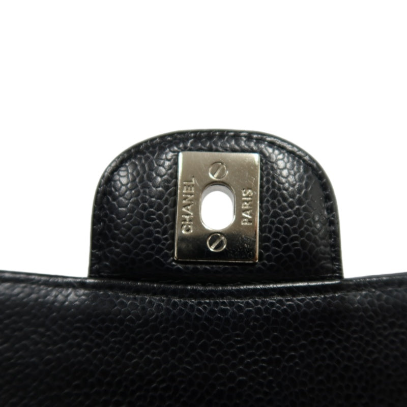 CHANEL Classic Matelasse Black Caviar Leather CF Flap Shoulder Bag With Silver Hardware
