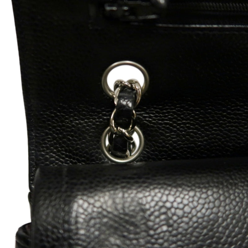 CHANEL Classic Matelasse Black Caviar Leather CF Flap Shoulder Bag With Silver Hardware
