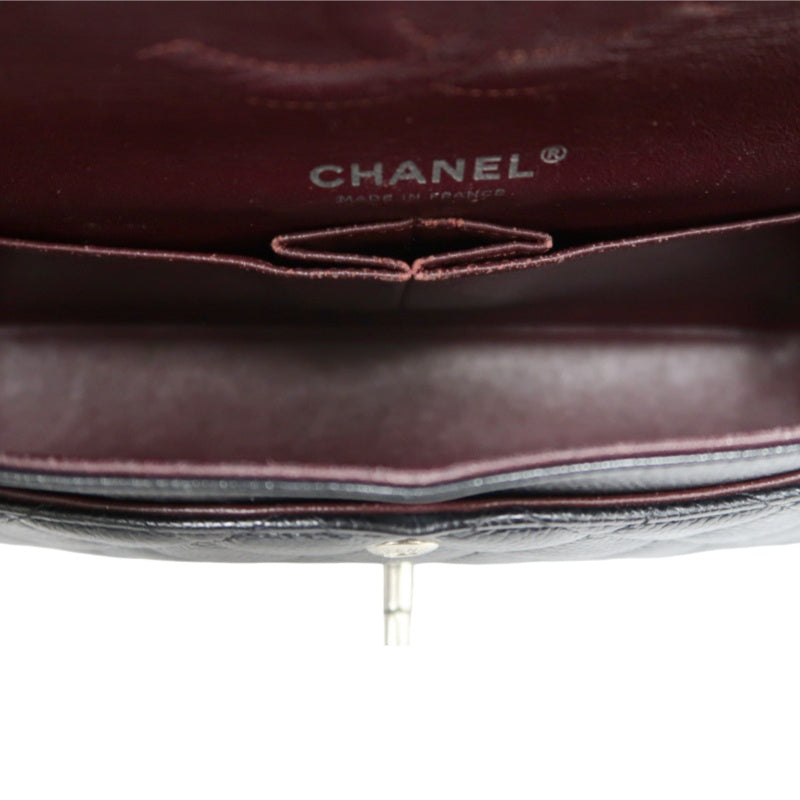 CHANEL Classic Matelasse Black Caviar Leather CF Flap Shoulder Bag With Silver Hardware