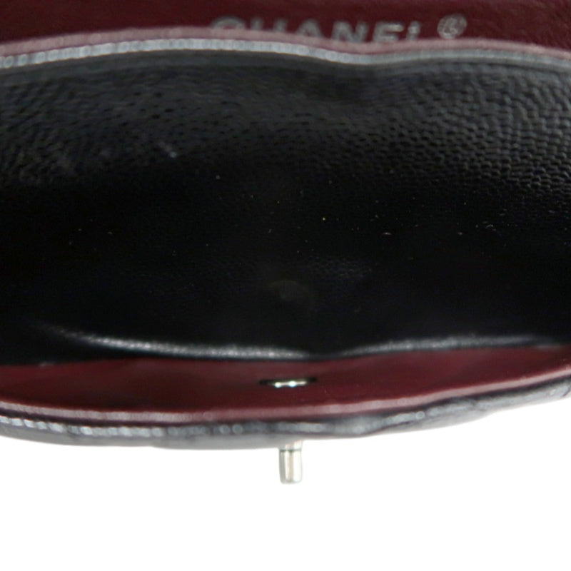 CHANEL Classic Matelasse Black Caviar Leather CF Flap Shoulder Bag With Silver Hardware