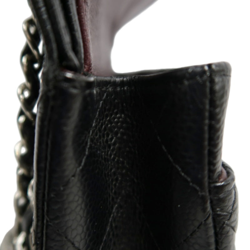 CHANEL Classic Matelasse Black Caviar Leather CF Flap Shoulder Bag With Silver Hardware