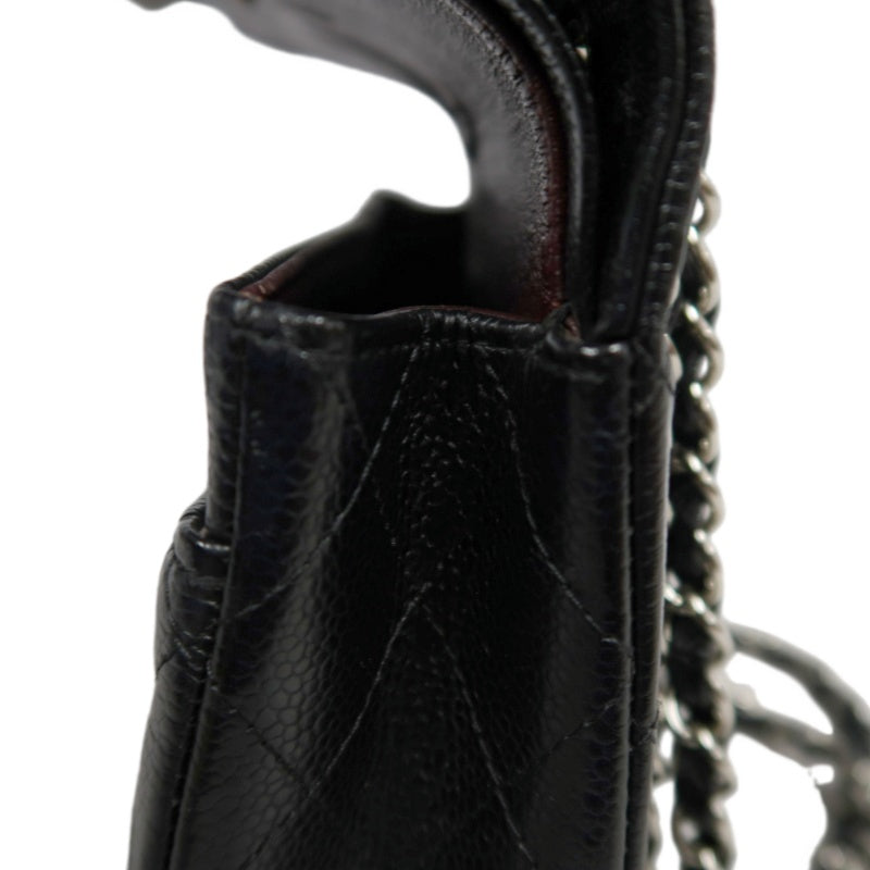 CHANEL Classic Matelasse Black Caviar Leather CF Flap Shoulder Bag With Silver Hardware