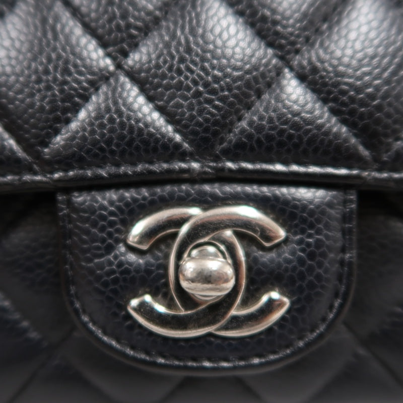 CHANEL Classic Matelasse Black Caviar Leather CF Flap Shoulder Bag With Silver Hardware
