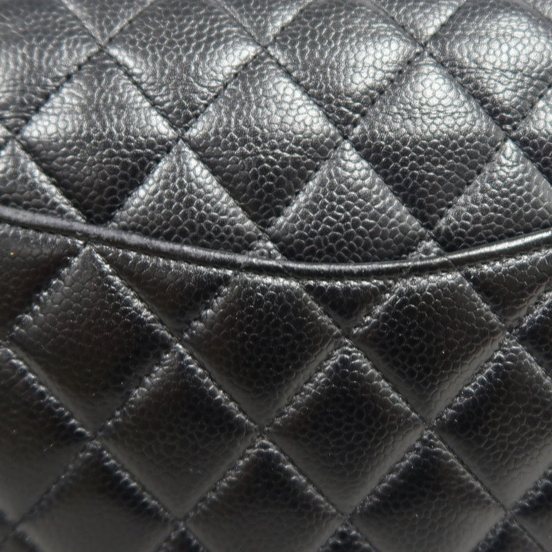 CHANEL Classic Matelasse Black Caviar Leather CF Flap Shoulder Bag With Silver Hardware