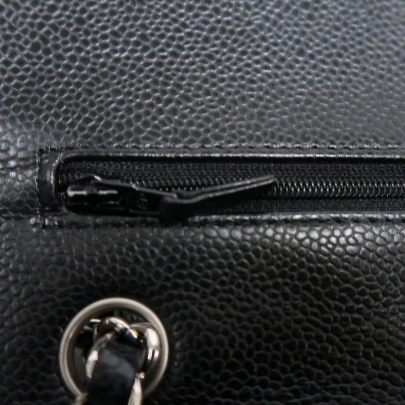 CHANEL Classic Matelasse Black Caviar Leather CF Flap Shoulder Bag With Silver Hardware