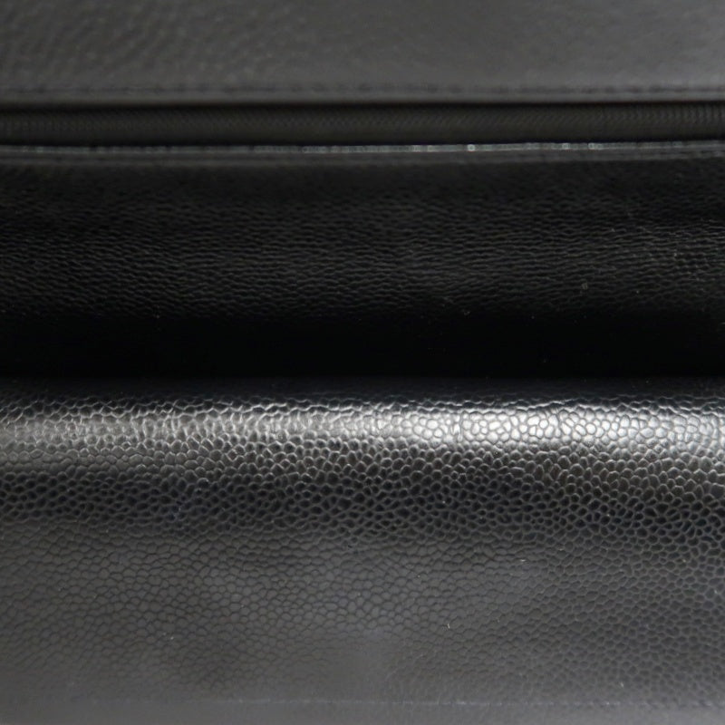 CHANEL Classic Matelasse Black Caviar Leather CF Flap Shoulder Bag With Silver Hardware