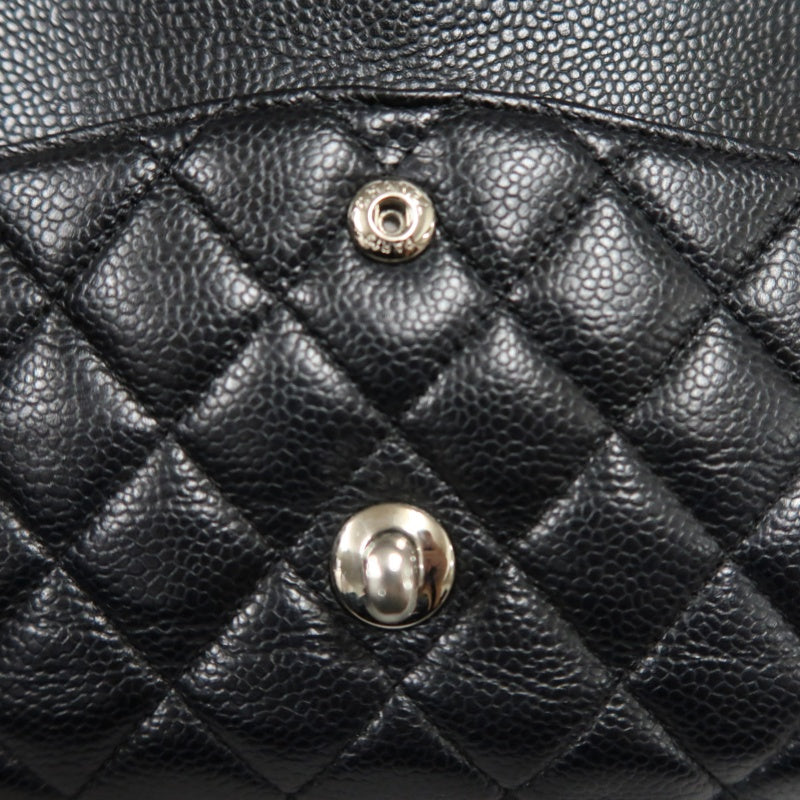 CHANEL Classic Matelasse Black Caviar Leather CF Flap Shoulder Bag With Silver Hardware