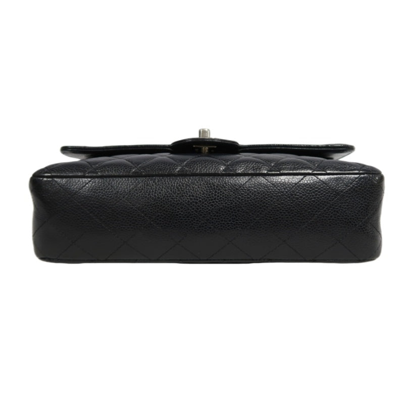 CHANEL Classic Matelasse Black Caviar Leather CF Flap Shoulder Bag With Silver Hardware