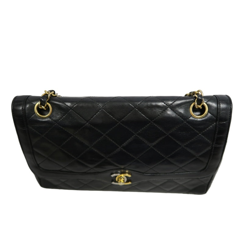 CHANEL Paris Limited Matelasse Black Lambskin Leather Quilted Flap Chain Crossbody Bag With Gold Hardware