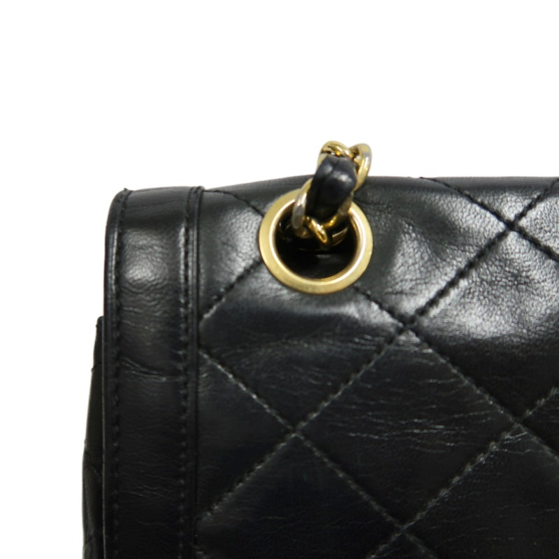 CHANEL Paris Limited Matelasse Black Lambskin Leather Quilted Flap Chain Crossbody Bag With Gold Hardware