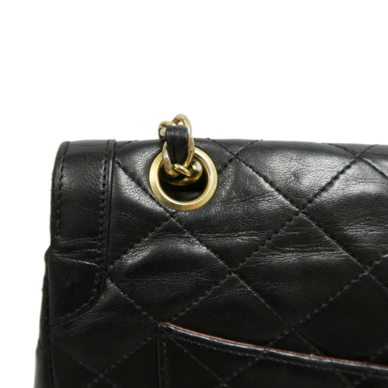 CHANEL Paris Limited Matelasse Black Lambskin Leather Quilted Flap Chain Crossbody Bag With Gold Hardware