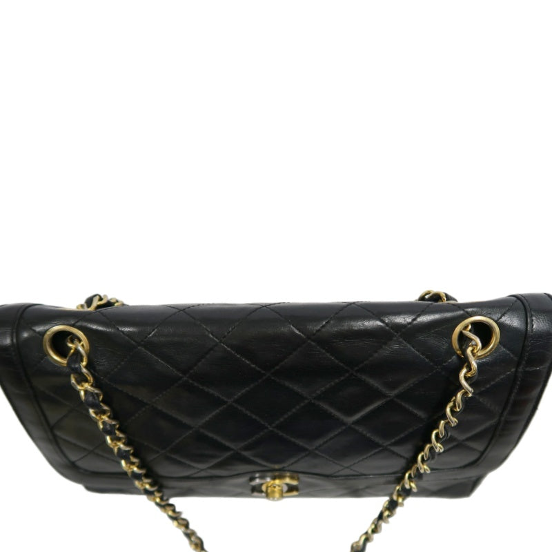 CHANEL Paris Limited Matelasse Black Lambskin Leather Quilted Flap Chain Crossbody Bag With Gold Hardware