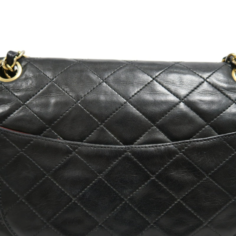 CHANEL Paris Limited Matelasse Black Lambskin Leather Quilted Flap Chain Crossbody Bag With Gold Hardware