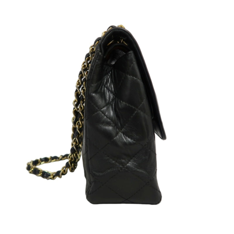 CHANEL Paris Limited Matelasse Black Lambskin Leather Quilted Flap Chain Crossbody Bag With Gold Hardware
